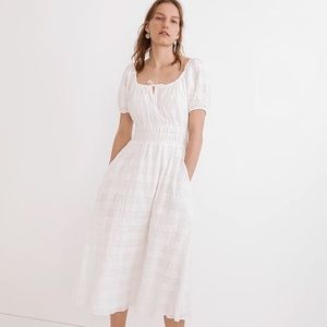 Madewell Sophia Midi Dress in Seersucker Check White Small